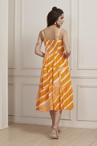 Biba Women Yellow Cotton Printed Tiered Dress_36