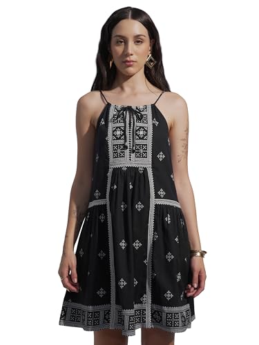 Vishudh Women Sleeveless Tie Neck Dress VVa1000097 Black XL