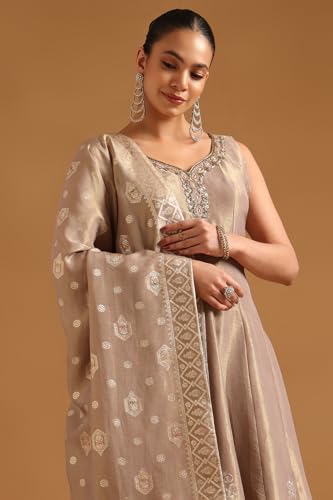 Soch Womens Beige Tissue Ethnic Motifs Salwar Suit With Cutdana