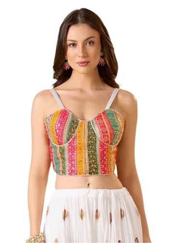 S SALWAR STUDIO White Georgette Embroidered Corset Readymade Blouse