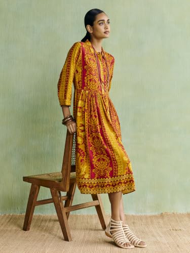 Aarke Ritu Kumar Mustard Mehak Midi Dress with Belt