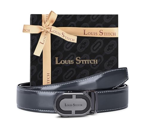 LOUIS STITCH Premium VT Leather Men's Auto Lock Belt | No Holes Belts for Men | Leather Belt for Gents (LSBE-SY-ALGY32-ALGB)