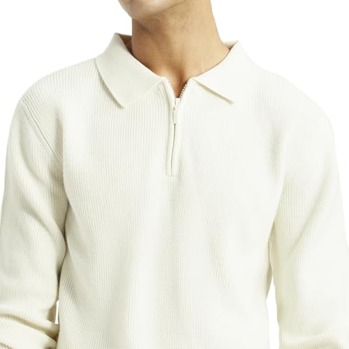 Levi's Men's Self Design Off-White Polo Neck Sweater