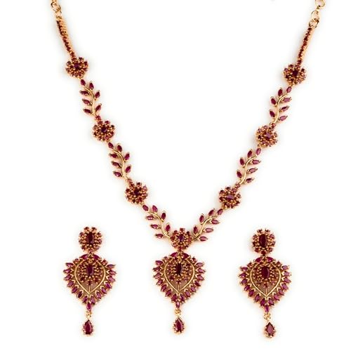Sasitrends Traditional Micro Gold Plated American Diamond Floral Pendant Necklace Jewellery Set for Women