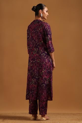 Soch Womens Purple Muslin Ethnic Motifs Co-Ord Set