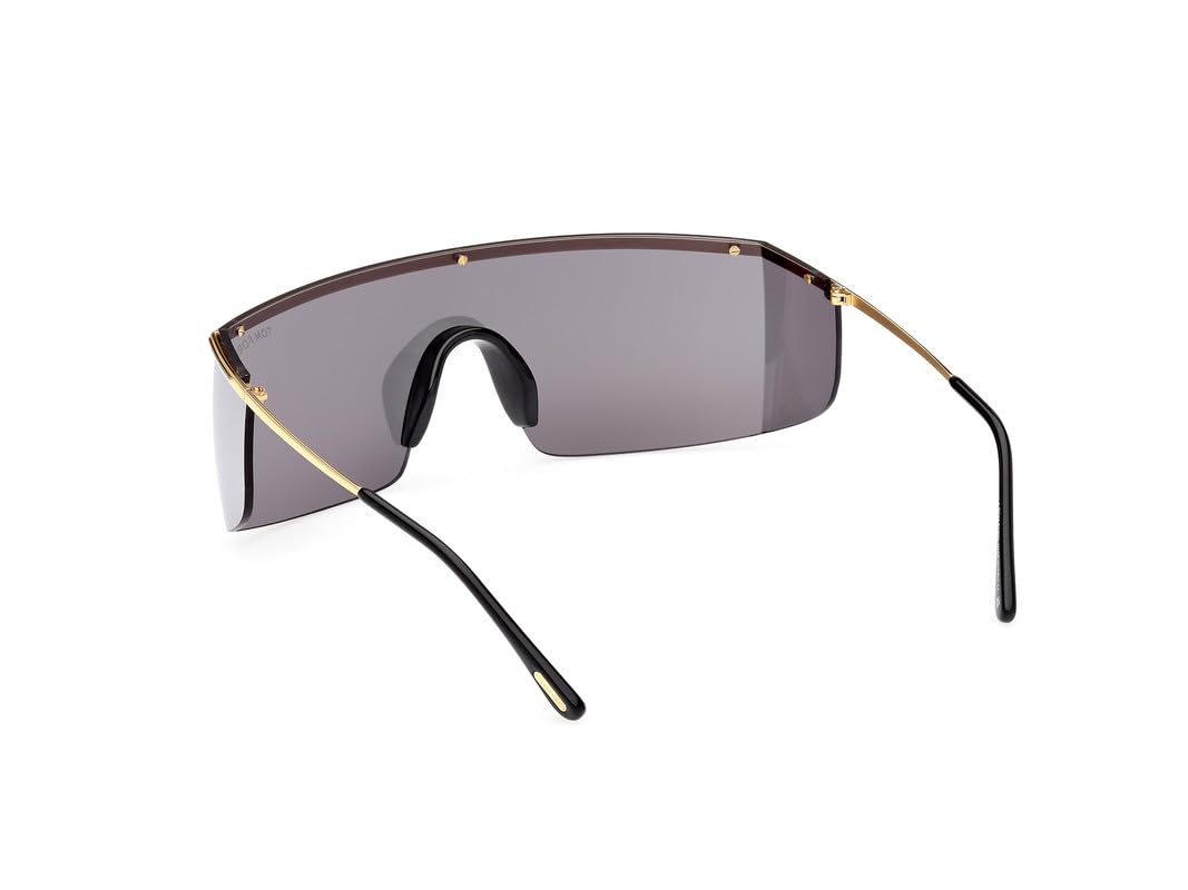 Tom Ford | UV Protected + Blue Blocked Filter Sunglasses for Men | Shield Shaped - Full-rim Gold Frame | Lens Colour: Grey | Small | FT0980 00 30C
