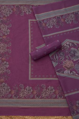 Soch Womens Purple Cotton Floral Dress Material With Na