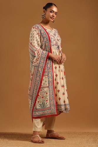 Soch Womens Cream Mul Chanderi Floral Salwar Suit With Hand Embroidery and Sequin Details