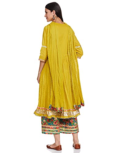 BIBA Women Cotton SOLID STRAIGHT SALWAR KURTA DUPATTA(SKD7670_LIME GREEN_36)
