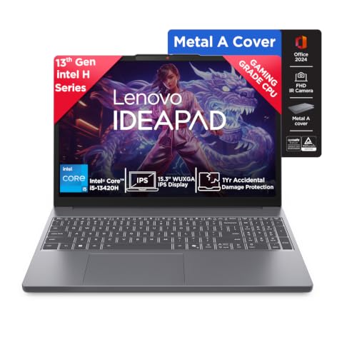 Lenovo IdeaPad Slim 3 13th Gen Intel Core i5-13420H 15.3 inch (38.8cm) WUXGA IPS Laptop (8GB RAM/512GB SSD/Windows 11/MSO 365 Basic + Office 2024/Top Metal Cover/Backlit KB/Grey/1.6Kg), 83K101MFIN