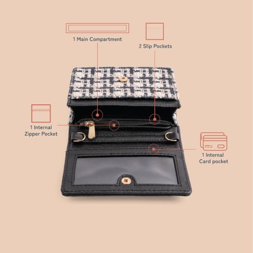 ZOUK Demi Wallet for Women – Stylish Denim Crossbody with Chain Strap & Silver Accent | Handcrafted Wallet with Zipper Pocket, Card Slot & Water-Resistant Lining | Lakshadweep Azure