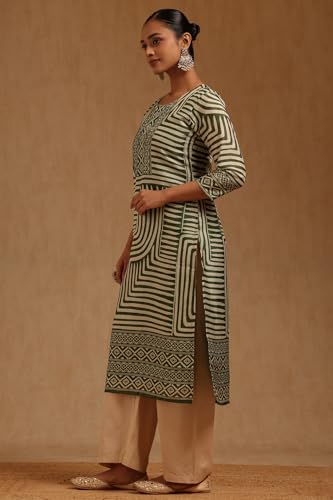 Soch Womens Green Russian Silk Geometric Kurta with Beads Details