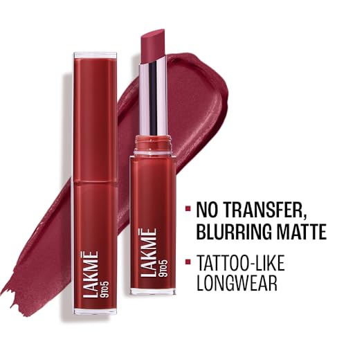 Lakme 9to5 Lip Tattoo Matte Slim Stick, Burgundy Passion, 2g, for Intense Color and Full Coverage, with Bakuchiol and Vitamin E, Smudgeproof and Waterproof, Long-Lasting Lipstick for Women (Pack of 2)