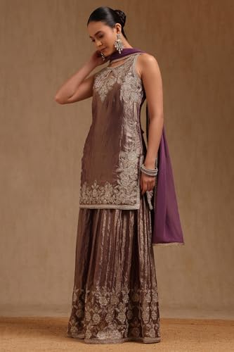 Soch Womens Purple Fendi Embroidered Suit Set With Thread Work