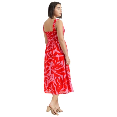 United Colors of Benetton Regular Fit Shoulder Straps Printed Dress (Size : L) - 26P4WVNDR327I901 Red