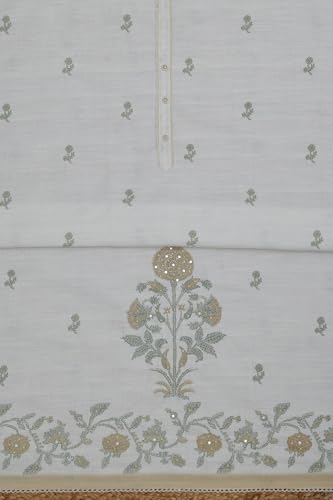 Soch Womens Off White Linen Blend Floral Print Unstitched Dress Material With Cutdana