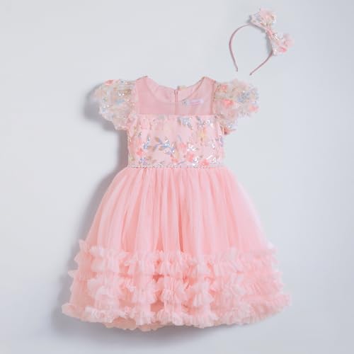 Hopscotch Girls Pink Short Sleeves Sequin Embellished Dress for Age (6-7 Years)