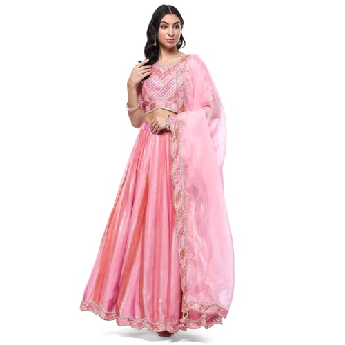 BIBA Women's Pink Polyester Straight Lehenga Set (SKDPSTLPRNCSS9513-SS24_PNK_XL)