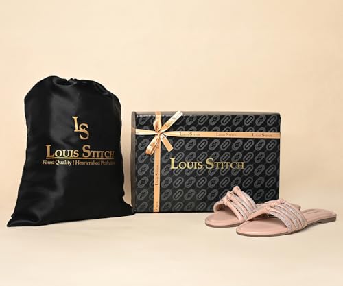 LOUIS STITCH Women's Fashion Flat Slip On Sandals | Open Toe Nude Stylish Flat Sandal for Ladies, Comfortable All day Wear Slipper | LSOF-LDSL-GLTSNU | (UK-6)