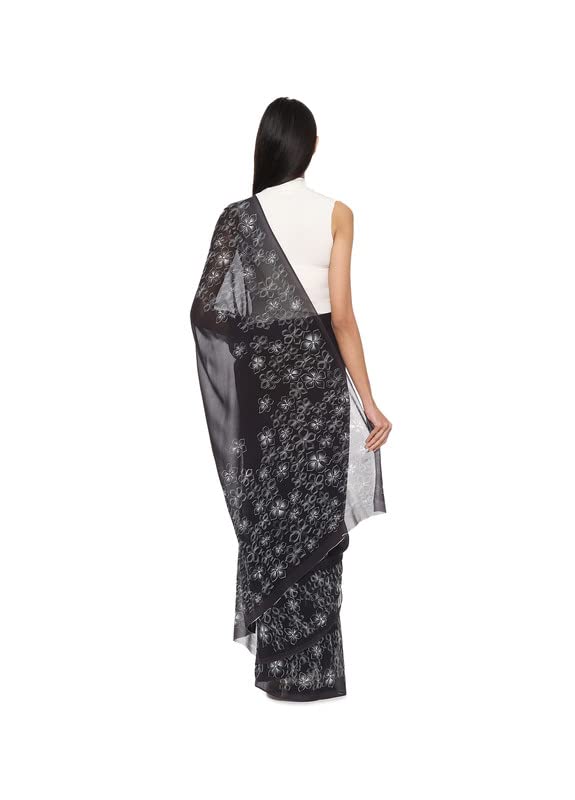 Satya Paul Black Georgette Silk Printed Saree with Blouse piece