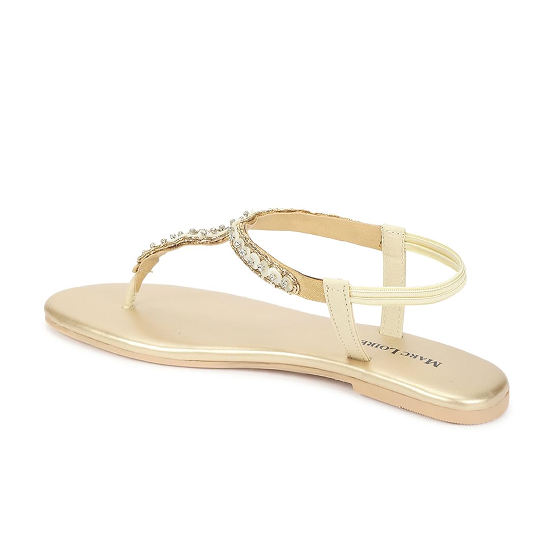 Marc Loire Embellished T-Strap Flat Fashion Sandals for Women (Gold, UK Footwear Size System, Adult, Women, Numeric, Medium, 3)