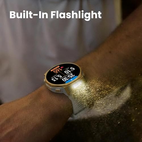 Amazfit T-Rex 3 Pro Outdoor Smart Watch 44mm Sapphire AMOLED Display with Flashlight, Ti Bezel, Dual Band GPS, Offline Maps, 25 Days Battery, 10 ATM, 180+ Sports Mode for Android & iPhone, Black Gold