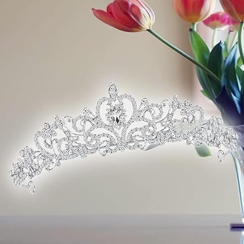 Koshiya Silver Crystal Tiara Crowns Queen Crown for Bridal Women Girls Wreath Headpiece Princess Elegant Crown Bridal Wedding Prom Birthday Party Headbands for Women Hair Accessories