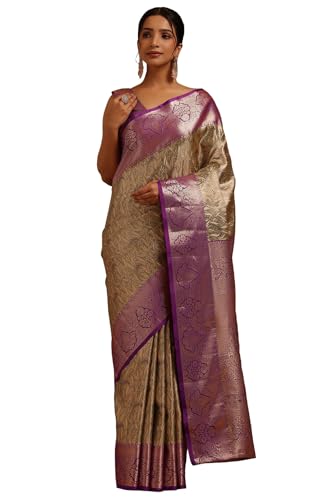 Soch Womens Green Silk Blend Botanical Zari Woven Saree