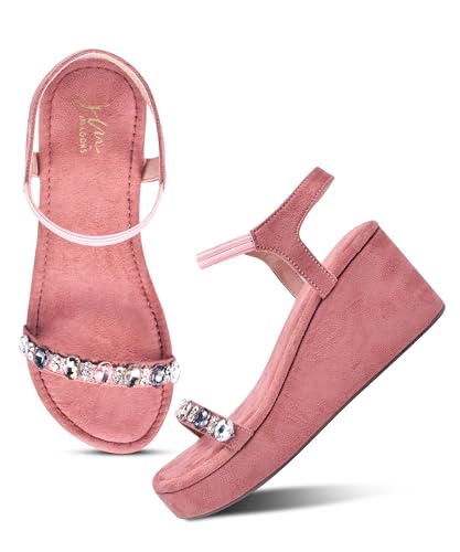 JM LOOKS Glamorous Wedge Platform Sandals Adorned with Sparkling Jewels