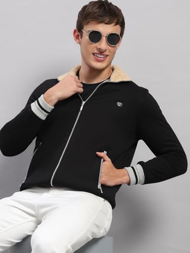 Monte Carlo Mens Regular Fit Solid Zipper Full Sleeve Winter Sweatshirt | Stylish Sweatshirt for Men |Comfortable Casual Winter Wear for Men's Black L (Pack of 1)