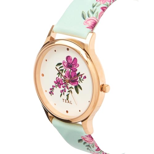 TEAL BY CHUMBAK Round Dial Analog Watch for Women|Jungle Flowers Collection| Printed Vegan Leather Strap|Gifts for Women/Girls/Ladies |Stylish Fashion Watch for Casual/Work