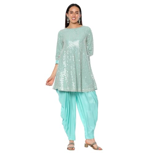 BIBA Women's Viscose Kurta (SKDZRINM10245AW24AQU_Aqua Blue