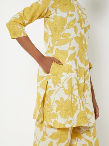 Max Women Printed Straight Kurta Set (Yellow_XL)