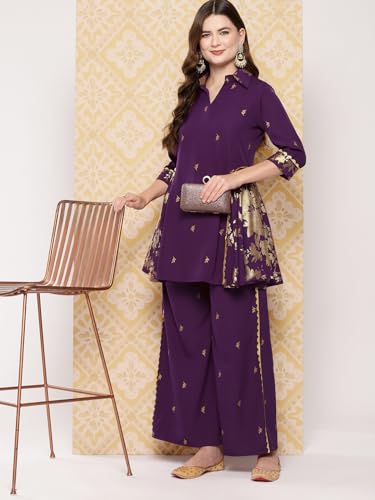 Ahalyaa Women's Polyester Co-ords Sets (AHTUPN-Combo-840-ICH_Purple_L)