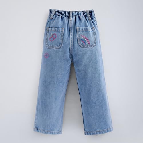 Hopscotch Girls Floral Embroidered Denim Wide Leg Jeans in Blue Color for Age (2-3 Years)