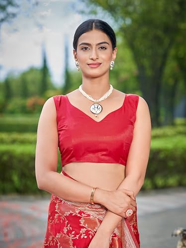 MANOHARI Women's Most Trendy Banarasi Satin Silk Woven Vibrant Red Saree With Heavy Jacquard Work Saree With Blouse Piece_MN2050