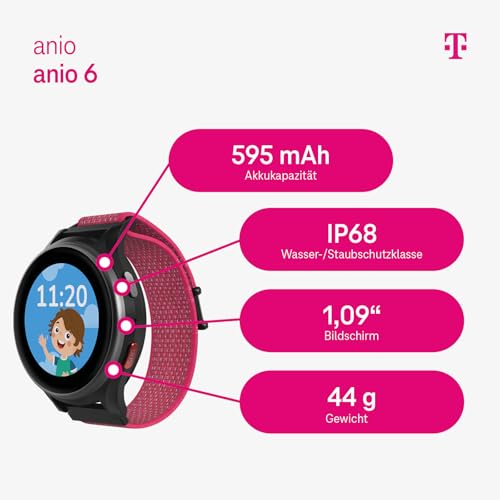 ANIO 6 smartwatch for children, GPS and phone function, Dt. manufacturer, data protection and phone support, long battery life, SOS, Telekom SIM card €30 Amazon coupon after registration