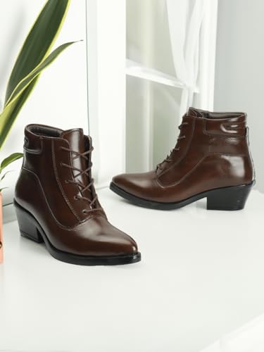 ELLE Women's Fashionable Lace-Up Boots Colour-Brown, Size-UK 3
