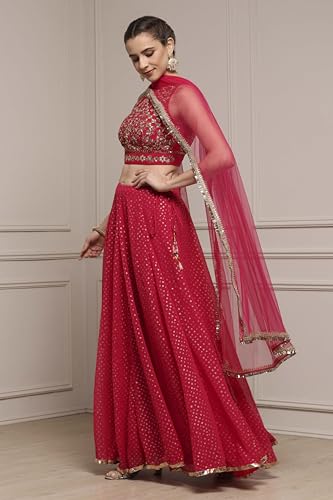 Biba Women's Polyester Lehenga Set (SKDFUSN30840AW25FUS_Fuchsia_38)