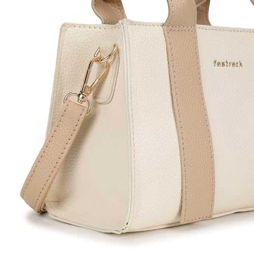 Fastrack Chic Beige Satchel Bag | Faux Leather Structured Handbag with Zip Closure | Roomy Compartment with Organizer Pockets | Dual Carry Satchel with Top Handles & Detachable Strap