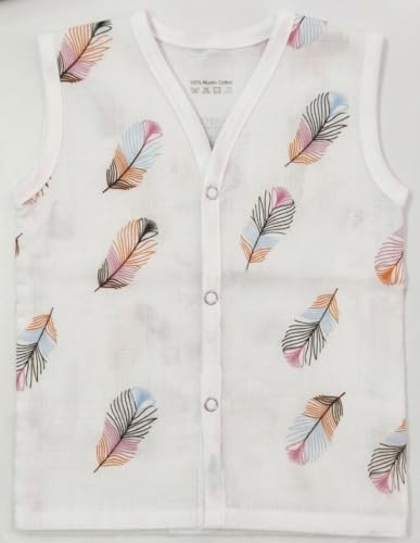 MomNess Baby Muslin Jabla Vest, 100% Pure Muslin Cotton, Newborn Cotton Jabla, Baby Dress, Soft, Infant Dress (White with Multicolour Prints 3-6M)