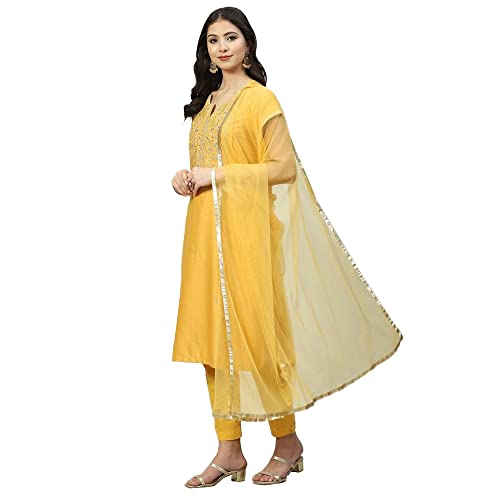 Biba WOMEN PRINTED NARROW SALWAR KURTA DUPATTA(SKDASSORTED8331_MUSTARD_42)