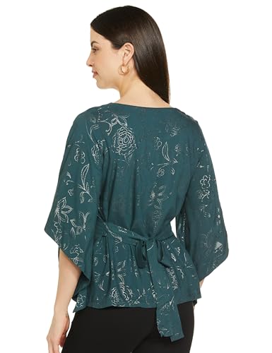 AND Women's Cotton Blend Regular Fit Tunic Shirt (AW19AN167TN38G_Teal_S)