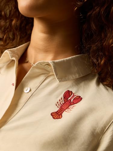 The Souled Store I'm Fab Women and Girls Full Length Collared Cream Embroidered Polyester Slim Fit Wrinkle Resistant Lightweight Everyday Shirt for Casual Street Wear