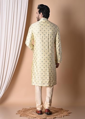 sajindia Men’s Traditional Kurta | Elegant Ethnic Wear for Men | Comfortable Fabric | Festivals, Weddings & Celebrations | Style 134 Yellow