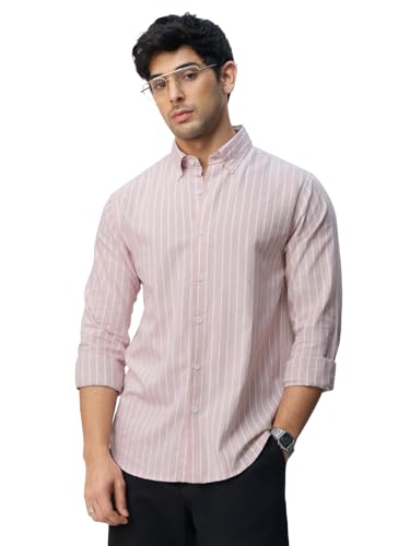 The Souled Store Slim-Fit Shirt: Lilac Stripes Men and Boys Long Sleeves Collared Neck Buttonfront Striped Regular Fit Lightweight All-Season Cotton Shirt