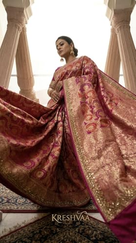 Nineteen6 Women's Pure Jaipuri Bandhani Saree with Unstitched Blouse Piece | Traditional Rajasthani Bandhej Heavy Zari Border Saree for Women | Ethnic Festive & Weddding Wear Saree