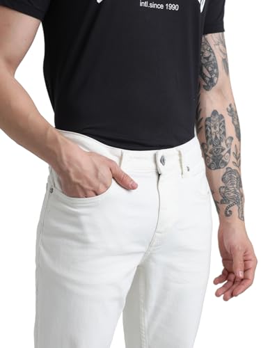 Jack & Jones Men Solid Cotton Blend Slim Fit Low Rise White Jeans