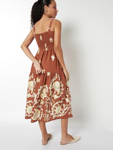 Max Women Printed A-line Dress (Maroon_L)