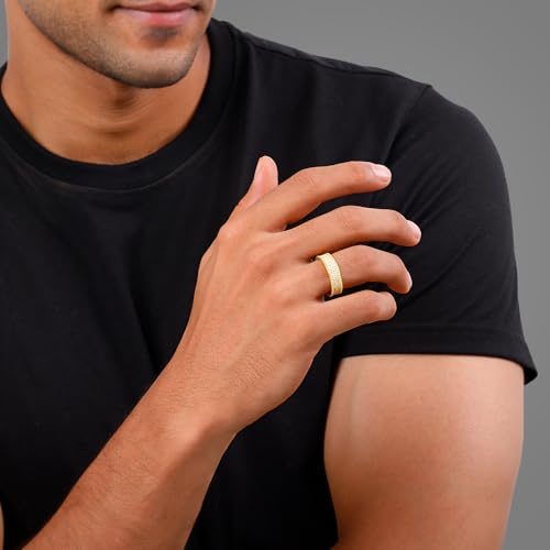 GIVA 925 Silver Golden Bold Edge Ring For Him, Fixed Size, Indian -17 | Gifts for Men and Boys | With Certificate of Authenticity and 925 Stamp | 6 Months Warranty